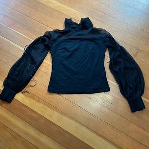 Punk Rave Black Mesh Puffy Sleeve Victorian Top Sz S